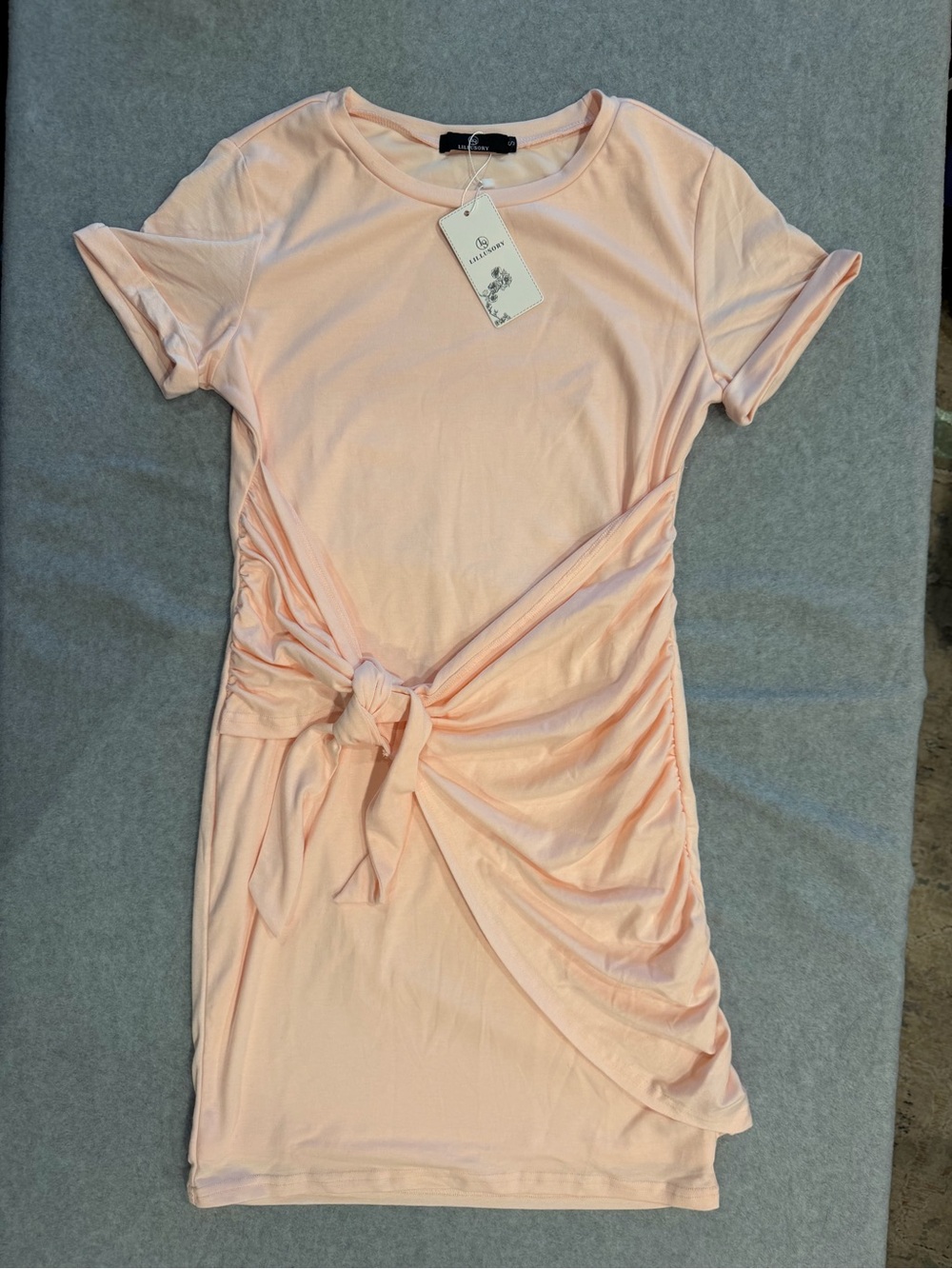 Peach Soft Girl Athleisure Casual Chic Ruched Bodycon Mini Dress Size S NWT